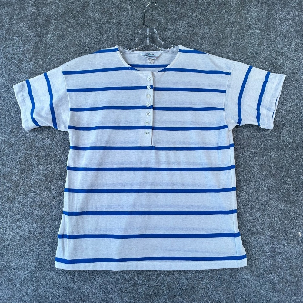Favorites Slubbed Henley T-Shirt‎ Womens L White Blue Striped Everyday Comfort